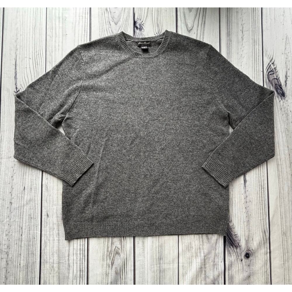 Eddie Bauer Men's Size XL 100% Lambswool Gray Sweater Warm Cozy Wool